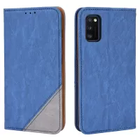 For Samsung Galaxy A41 (Global Version) Color Splicing Design Magnetic Auto-closing PU Leather Wallet Stand Phone Shell Anti-drop Case Cover - Blue
