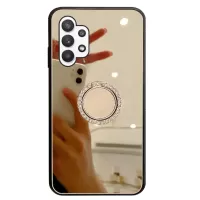 For Samsung Galaxy A32 5G Mirror Design Fully-Wrapped TPU Edging Hybrid Phone Case with Metal Sheet Ring Kickstand - Champagne Gold