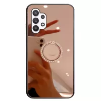 For Samsung Galaxy A32 5G Mirror Design Fully-Wrapped TPU Edging Hybrid Phone Case with Metal Sheet Ring Kickstand - Rose Gold
