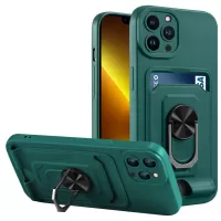 For iPhone 13 Pro Max 6.7 inch Multi-functional TPU+PC Case Card Slot Kickstand Design Phone Cover - Blackish Green