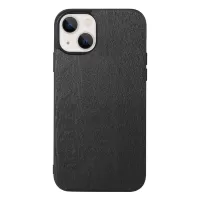 For iPhone 13 6.1 inch Well-protected Phone Case PU Leather Wood Texture Inner PC + TPU Cell Phone Cover - Black