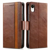 CASENEO 002 Series For iPhone XR 6.1 inch Scratch Proof Business Style Splicing PU Leather Case Stand Shell Flip Folio Wallet Cover - Dark Brown