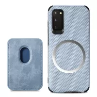For Samsung Galaxy S20 4G/5G Smartphone Cover PU Leather Coated TPU + PVC Detachable Card Holder Carbon Fiber Texture Phone Case - Blue