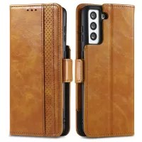 CASENEO 002 Series For Samsung Galaxy S21+ 5G Splicing PU Leather Case Business Style Fall Proof Flip Folio Wallet Cover with Stand - Light Brown