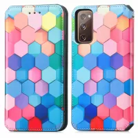 CASENEO 001 Series for Samsung Galaxy S20 FE 4G/5G/S20 Lite/S20 Fan Edition 4G/5G Pattern Printing Leather Case RFID Blocking Wallet Stand Magnetic Closure Phone Cover - Colorful Honeycomb