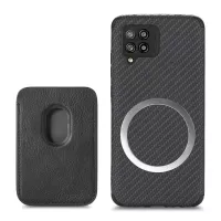 PU Leather Coated TPU + PVC Case for Samsung Galaxy A12, Carbon Fiber Texture Detachable Magnetic Card Holder Phone Cover - Black