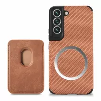 Protective Phone Case for Samsung Galaxy S22+ 5G Shockproof Phone Cover with Carbon Fiber Texture/Detachable Magnetic Card Slot - Brown