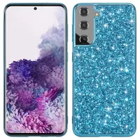 For Samsung Galaxy S22+ 5G Glitter Sequins Case Electroplating TPU Frame + Hard PC Back Dual Layer Hybrid Cover - Blue
