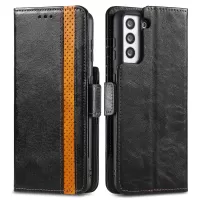 CASENEO 002 Series For Samsung Galaxy S21+ 5G Splicing PU Leather Case Business Style Fall Proof Flip Folio Wallet Cover with Stand - Black