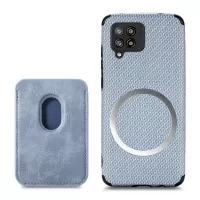 Carbon Fiber Texture Phone Case for Samsung Galaxy A42 5G, PU Leather Coated TPU + PVC Hybrid Cover with Detachable Magnetic Card Holder - Blue