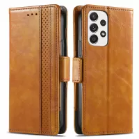 CASENEO 002 Series For Samsung Galaxy A33 5G Impact Buffer Flip Folio Horizontal Stand Wallet Cover Business Style Splicing PU Leather Case Shell - Light Brown