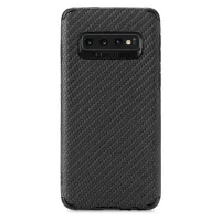 For Samsung Galaxy S10 Plus Fiber Texture PU Leather Coated Phone Back Case PVC + TPU Anti-drop Cover - Black