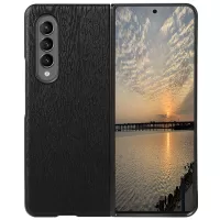 For Samsung Galaxy Z Fold3 5G Phone Case Shockproof PU Leather Wood Texture Inner PC + TPU Phone Cover - Black