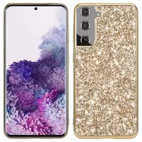 For Samsung Galaxy S22+ 5G Glitter Sequins Case Electroplating TPU Frame + Hard PC Back Dual Layer Hybrid Cover - Gold