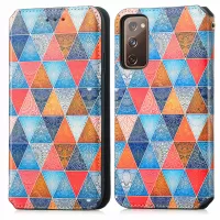 CASENEO 001 Series for Samsung Galaxy S20 FE 4G/5G/S20 Lite/S20 Fan Edition 4G/5G Pattern Printing Leather Case RFID Blocking Wallet Stand Magnetic Closure Phone Cover - Rhombus/Mandala