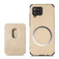 PU Leather Coated TPU + PVC Case for Samsung Galaxy A12, Carbon Fiber Texture Detachable Magnetic Card Holder Phone Cover - Khaki