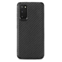 For Samsung Galaxy S20 4G/5G PU Leather Coated Flexible TPU + PVC Phone Back Case Fiber Texture Anti-fingerprint Cover - Black