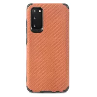 For Samsung Galaxy S20 4G/5G PU Leather Coated Flexible TPU + PVC Phone Back Case Fiber Texture Anti-fingerprint Cover - Brown