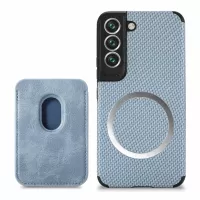 Protective Phone Case for Samsung Galaxy S22+ 5G Shockproof Phone Cover with Carbon Fiber Texture/Detachable Magnetic Card Slot - Blue