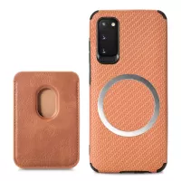 For Samsung Galaxy S20 4G/5G Smartphone Cover PU Leather Coated TPU + PVC Detachable Card Holder Carbon Fiber Texture Phone Case - Brown