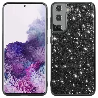 For Samsung Galaxy S22+ 5G Glitter Sequins Case Electroplating TPU Frame + Hard PC Back Dual Layer Hybrid Cover - Black