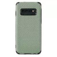 For Samsung Galaxy S10 Plus Fiber Texture PU Leather Coated Phone Back Case PVC + TPU Anti-drop Cover - Green
