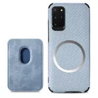 For Samsung Galaxy S20 Plus/Plus 5G PU Leather Coated TPU + PVC Phone Case Detachable Card Holder Carbon Fiber Texture Anti-fingerprint Case Cover - Blue