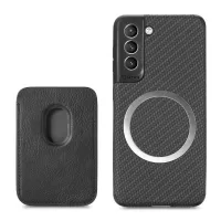 For Samsung Galaxy S21+ 5G Carbon Fiber Texture PU Leather + TPU + PVC Phone Case Cover with Detachable Magnetic Card Holder - Black