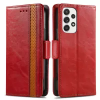 CASENEO 002 Series For Samsung Galaxy A33 5G Impact Buffer Flip Folio Horizontal Stand Wallet Cover Business Style Splicing PU Leather Case Shell - Red