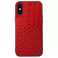 For iPhone XS Max 6.5 inch Crocodile Texture Phone Cover Genuine Cowhide Leather Coated PC + TPU Hybrid Case - Red