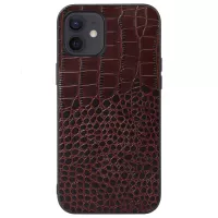For iPhone 12 6.1 inch/12 Pro 6.1 inch Genuine Cowhide Leather Coating Phone Case Crocodile Texture PC + TPU Hybrid Cover - Coffee