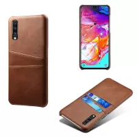 Double Card Slots PU Leather Coated PC Case for Samsung Galaxy A70 - Brown