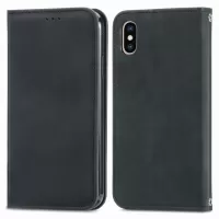 For iPhone XS Max 6.5 inch Stand Card Slots Retro Skin-touch Feeling Case Auto-absorbed Magnetic PU Leather Shell - Black