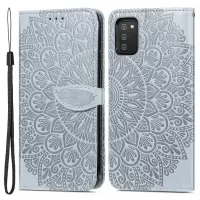 For Samsung Galaxy A03s (164.2 x 75.9 x 9.1mm) Imprinted Dream Wings Pattern Flip Case PU Leather Full Body Protection Shockproof Wallet Stand Phone Cover with Strap - Grey