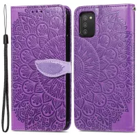 For Samsung Galaxy A03s (164.2 x 75.9 x 9.1mm) Imprinted Dream Wings Pattern Flip Case PU Leather Full Body Protection Shockproof Wallet Stand Phone Cover with Strap - Purple