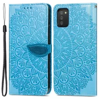 For Samsung Galaxy A03s (164.2 x 75.9 x 9.1mm) Imprinted Dream Wings Pattern Flip Case PU Leather Full Body Protection Shockproof Wallet Stand Phone Cover with Strap - Blue
