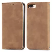 For iPhone 6 Plus/7 Plus/8 Plus 5.5 inch Retro Skin-Touch Feeling PU Leather Mobile Phone Case Magnetic Stand Cover Shell with Card Holder - Brown
