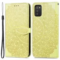 For Samsung Galaxy A03s (164.2 x 75.9 x 9.1mm) Imprinted Dream Wings Pattern Flip Case PU Leather Full Body Protection Shockproof Wallet Stand Phone Cover with Strap - Yellow