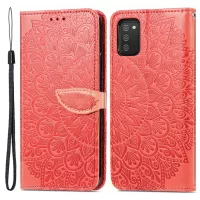 For Samsung Galaxy A03s (164.2 x 75.9 x 9.1mm) Imprinted Dream Wings Pattern Flip Case PU Leather Full Body Protection Shockproof Wallet Stand Phone Cover with Strap - Red