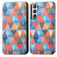 CASENEO 001 Series Pattern Printing Leather Case for Samsung Galaxy S21 FE 5G / Galaxy S21 Fan Edition, RFID Blocking Wallet Design Magnetic Absorption Stand Folio Cover - Rhombus/Mandala