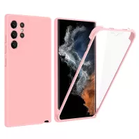 For Samsung Galaxy S22 Ultra 5G Anti-Scratch Hard PC Soft TPU Phone Case 2.0mm Straight Edge Shock-Absorption Cover - Pink