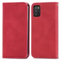 For Samsung Galaxy A03s (164.2 x 75.9 x 9.1mm) PU Leather Retro Skin-touch Feeling Case Foldable Stand Shockproof Card Slots Magnetic Absorption Cover - Red