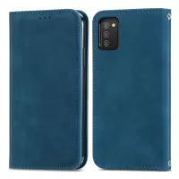 For Samsung Galaxy A03s (164.2 x 75.9 x 9.1mm) PU Leather Retro Skin-touch Feeling Case Foldable Stand Shockproof Card Slots Magnetic Absorption Cover - Blue