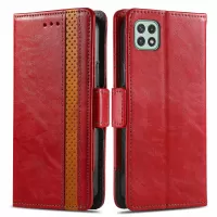 CASENEO 002 Series for Samsung Galaxy A22 5G (EU Version) Wallet Function Splicing PU Leather Case Magnetic Closure Flip Adjustable Stand Business Cover - Red