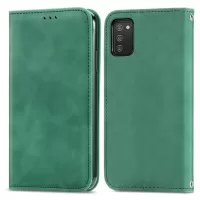For Samsung Galaxy A03s (164.2 x 75.9 x 9.1mm) PU Leather Retro Skin-touch Feeling Case Foldable Stand Shockproof Card Slots Magnetic Absorption Cover - Green