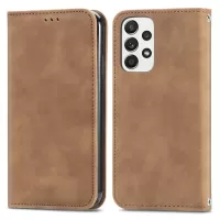 For Samsung Galaxy A33 5G Skin-Touch Feeling Vintage Leather + TPU Case Card Slots Stand Flip Magnetic Cover - Brown