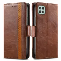 CASENEO 002 Series for Samsung Galaxy A22 5G (EU Version) Wallet Function Splicing PU Leather Case Magnetic Closure Flip Adjustable Stand Business Cover - Dark Brown