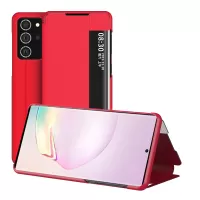 View Window Flip Leather Stand Phone Case Cover for Samsung Galaxy Note20 4G/5G - Red