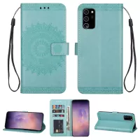 Imprint Totem Pattern Leather Wallet Case for Samsung Galaxy Note20 Ultra/Note20 Ultra 5G - Cyan
