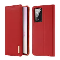 DUX DUCIS Wish Series Anti-Scratch Genuine Leather Phone Cover Auto-Absorbed Closure for Samsung Galaxy Note20 Ultra/Note20 Ultra 5G - Red